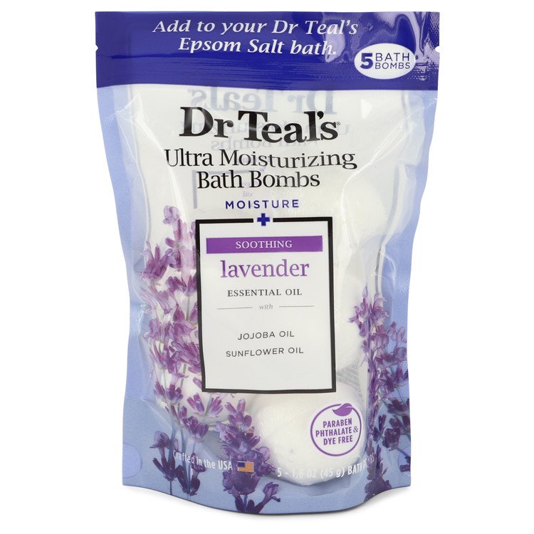 Dr Teal's Ultra Moisturizing Bath Bombs Five (5) 1.6 oz Moisture Soothing Bath Bombs with Lavender, Essential Oils, Jojoba Oil, Sunflower Oil (Unisex) By Dr Teal's